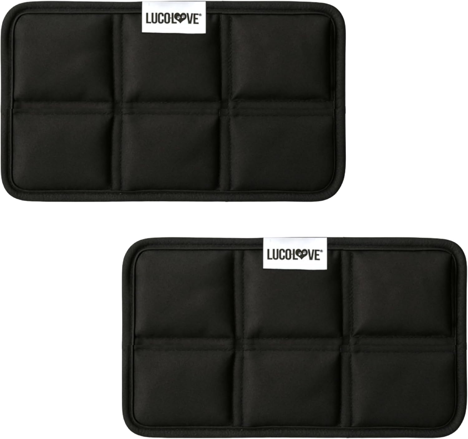 Two black ice pack inserts for dog cooling vests against a white background.
