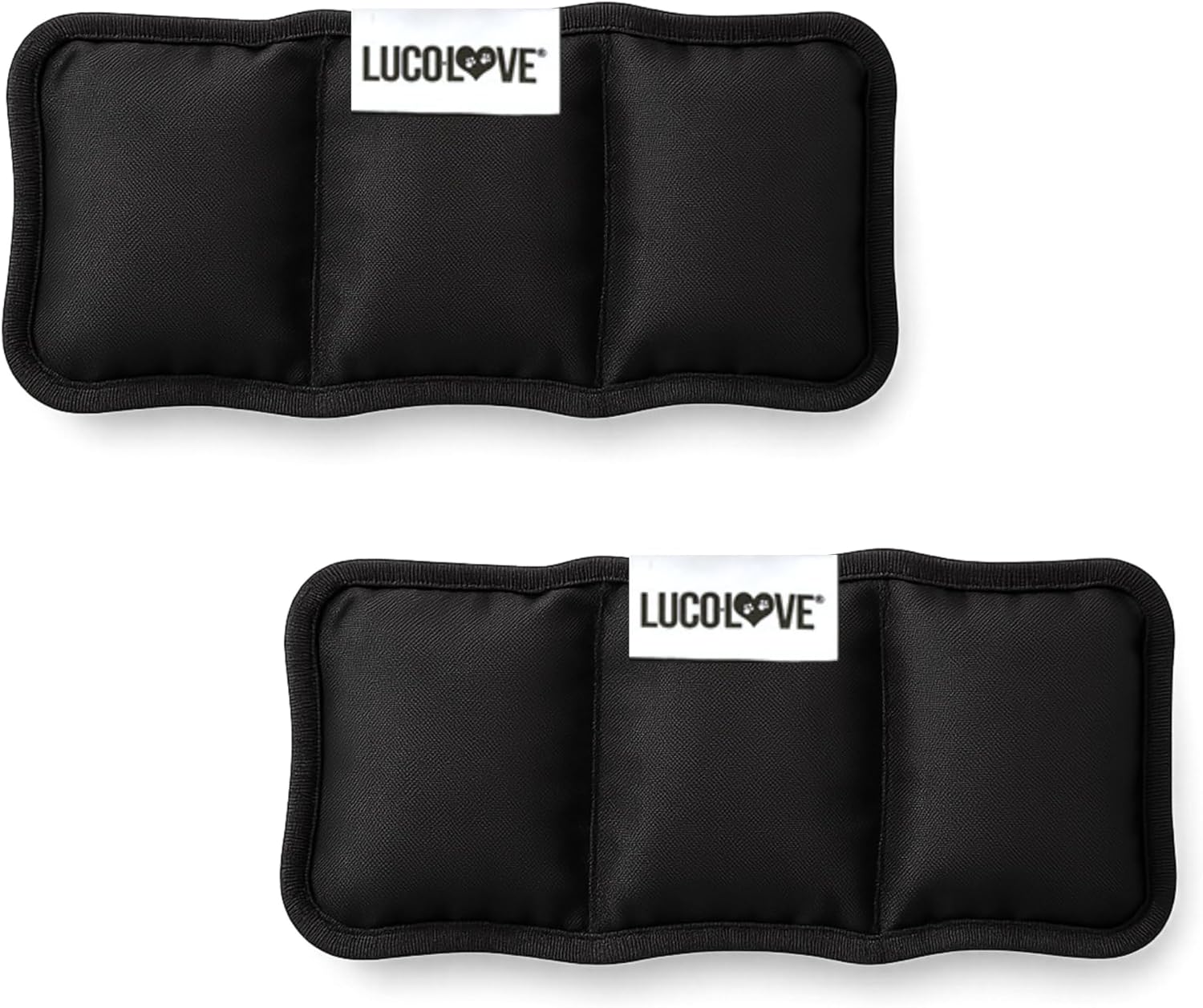Two black ice pack inserts for dog cooling vests against a white background.